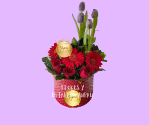 BoX de rosas, tulipanes y gerberas TE AMO